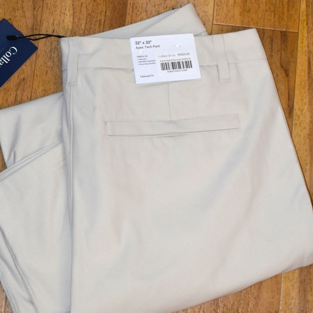 Collars & Co Apex Tech Pant Mens 32x32 Ivory NEW Tailored Fit Stretch Chino